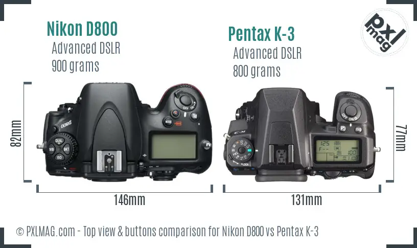 Nikon D800 vs Pentax K-3 top view buttons comparison