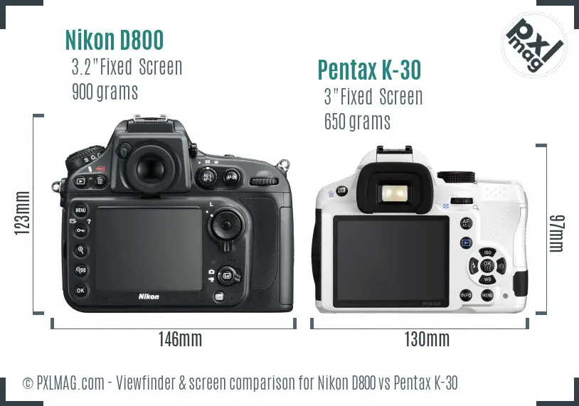 Nikon D800 vs Pentax K-30 Screen and Viewfinder comparison