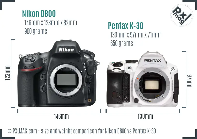 Nikon D800 vs Pentax K-30 size comparison