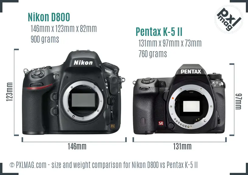 Nikon D800 vs Pentax K-5 II size comparison