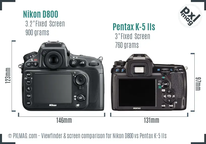 Nikon D800 vs Pentax K-5 IIs Screen and Viewfinder comparison Nikon D800 vs Pentax K-5 IIs Screen and Viewfinder comparison