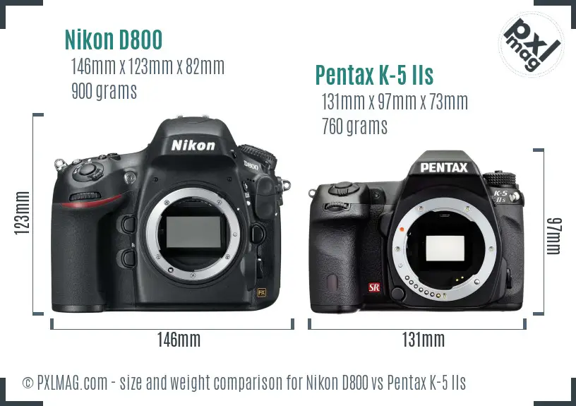 Nikon D800 vs Pentax K-5 IIs size comparison Nikon D800 vs Pentax K-5 IIs size comparison