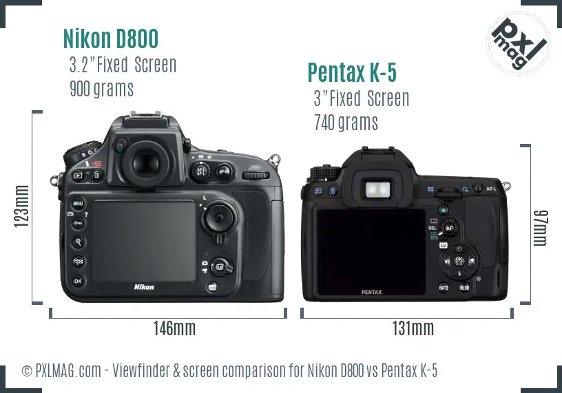 Nikon D800 vs Pentax K-5 Screen and Viewfinder comparison