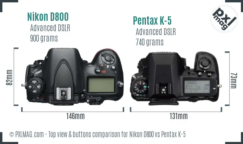 Nikon D800 vs Pentax K-5 top view buttons comparison