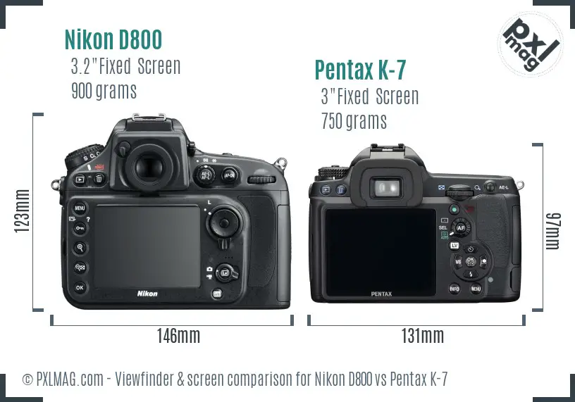 Nikon D800 vs Pentax K-7 Screen and Viewfinder comparison
