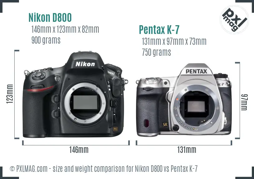Nikon D800 vs Pentax K-7 size comparison