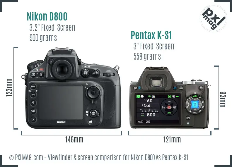 Nikon D800 vs Pentax K-S1 Screen and Viewfinder comparison