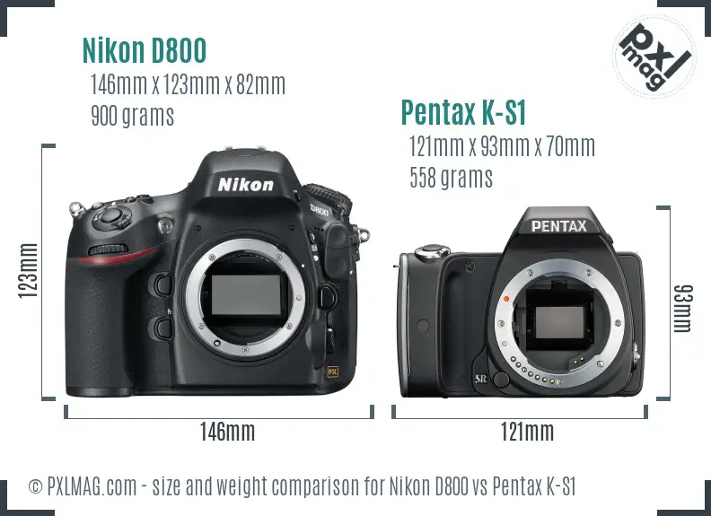 Nikon D800 vs Pentax K-S1 size comparison