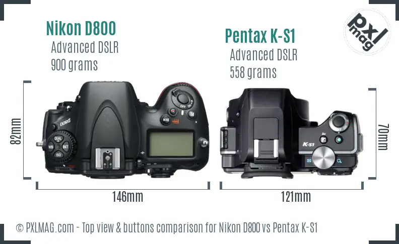 Nikon D800 vs Pentax K-S1 top view buttons comparison