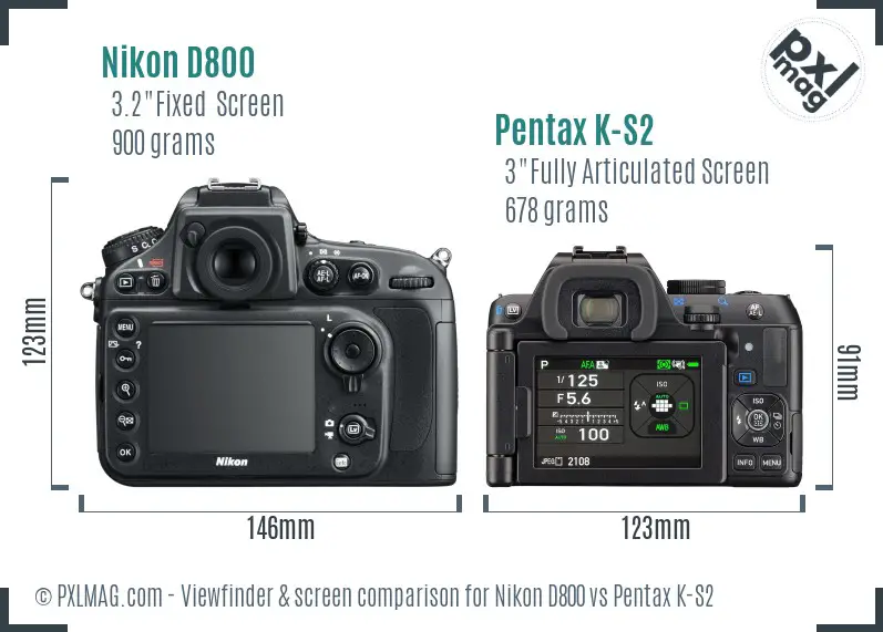 Nikon D800 vs Pentax K-S2 Screen and Viewfinder comparison