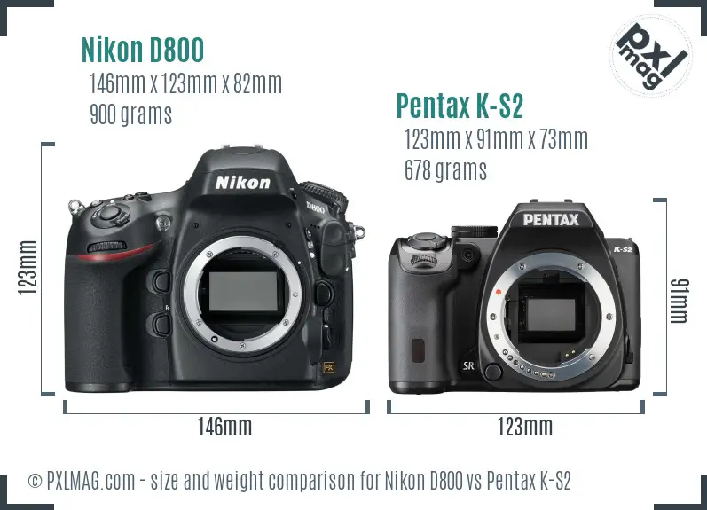 Nikon D800 vs Pentax K-S2 size comparison