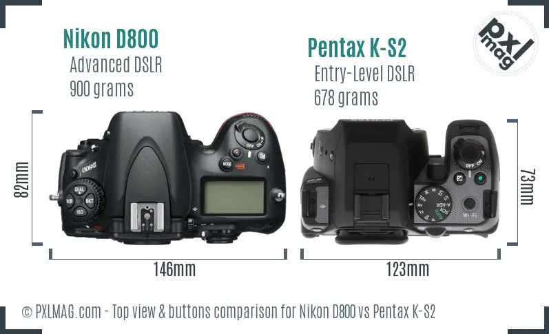 Nikon D800 vs Pentax K-S2 top view buttons comparison