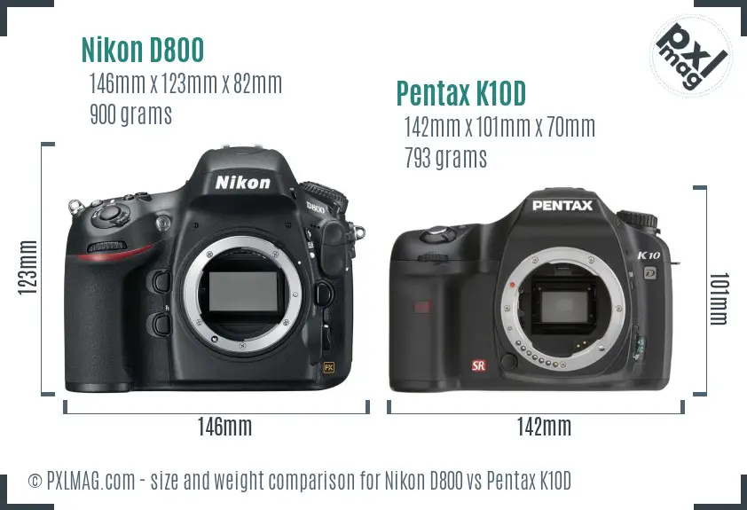 Nikon D800 vs Pentax K10D size comparison