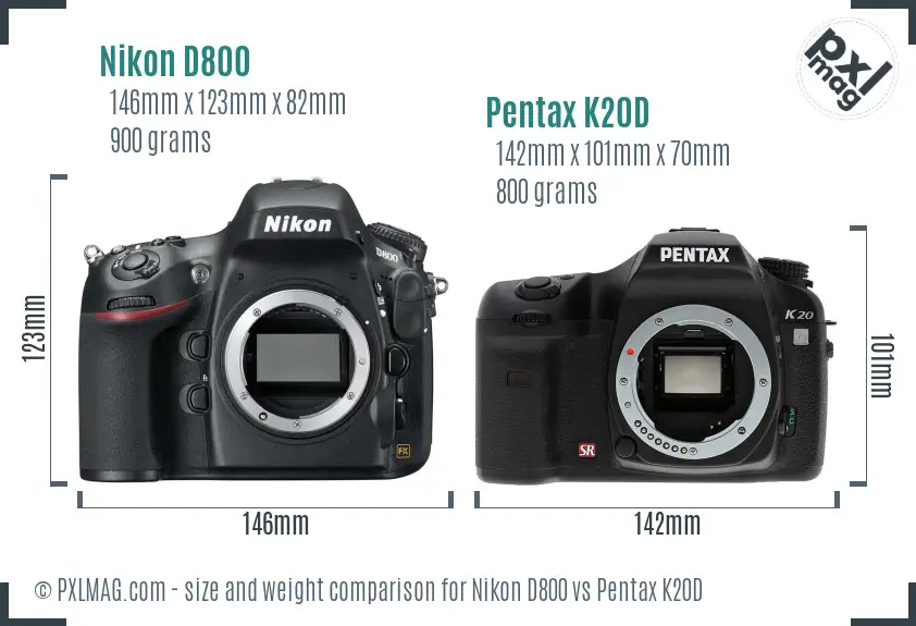 Nikon D800 vs Pentax K20D size comparison