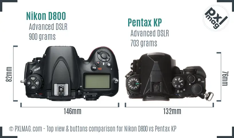 Nikon D800 vs Pentax KP top view buttons comparison Nikon D800 vs Pentax KP top view buttons comparison