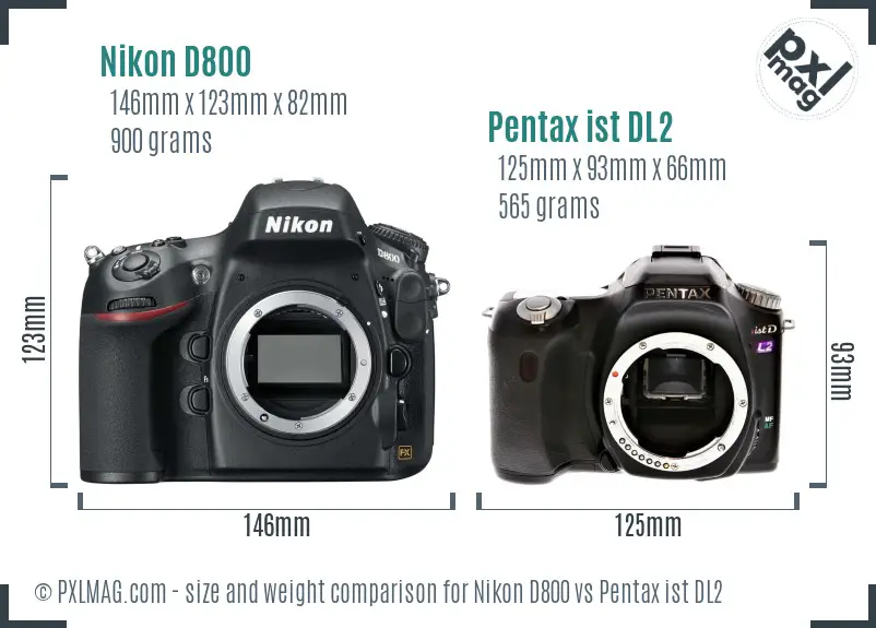 Nikon D800 vs Pentax ist DL2 size comparison
