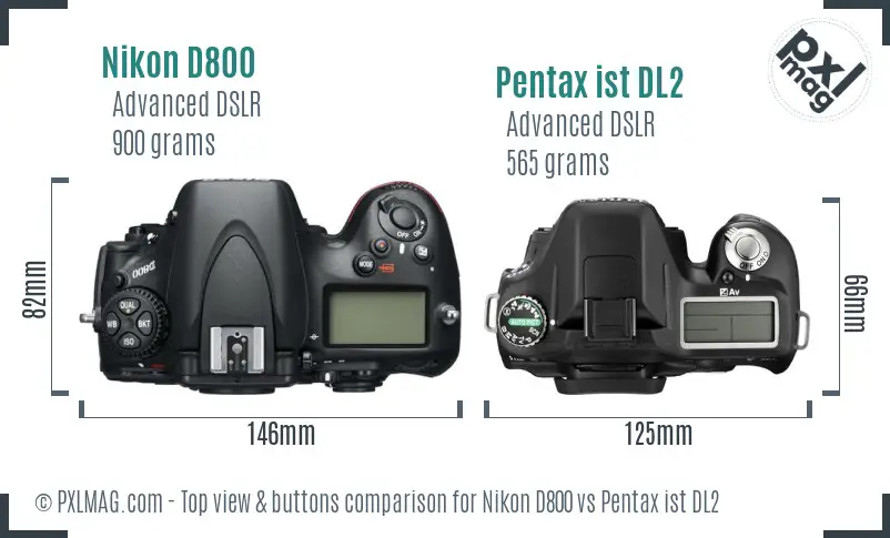 Nikon D800 vs Pentax ist DL2 top view buttons comparison
