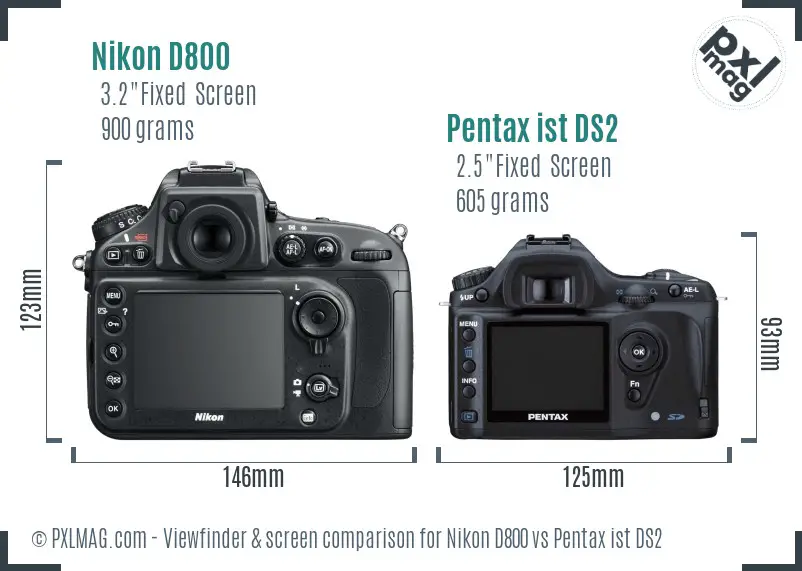 Nikon D800 vs Pentax ist DS2 Screen and Viewfinder comparison