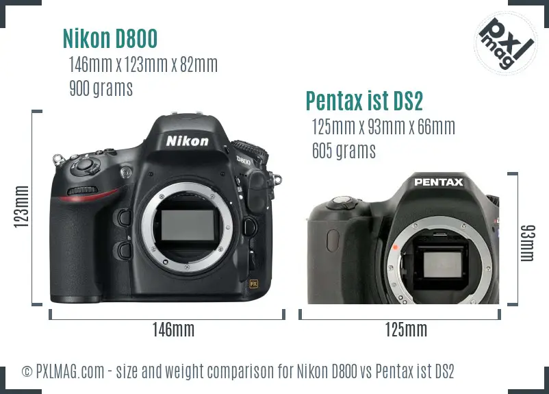 Nikon D800 vs Pentax ist DS2 size comparison