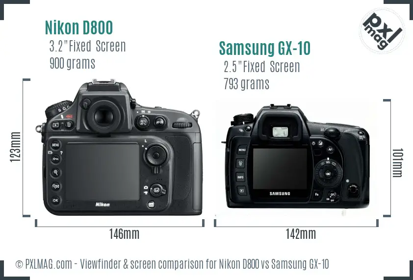Nikon D800 vs Samsung GX-10 Screen and Viewfinder comparison