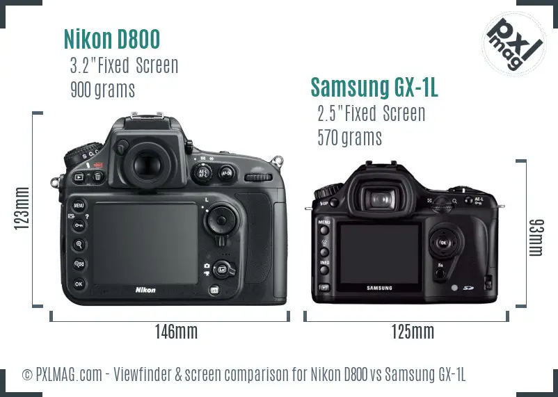 Nikon D800 vs Samsung GX-1L Screen and Viewfinder comparison
