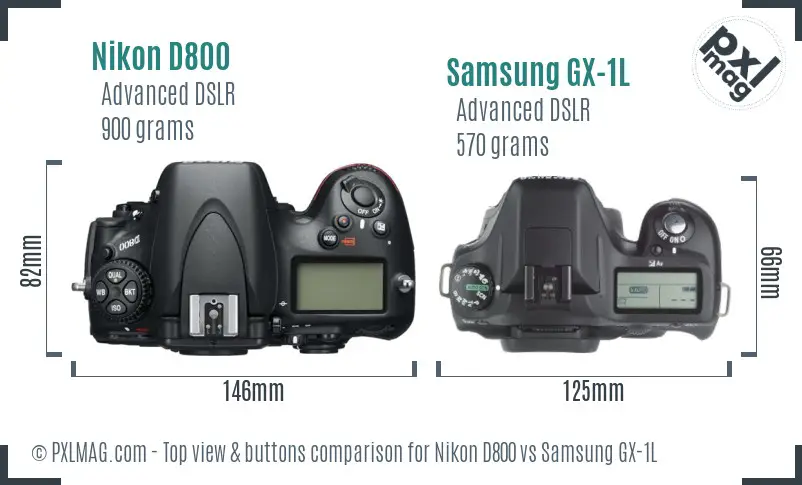 Nikon D800 vs Samsung GX-1L top view buttons comparison