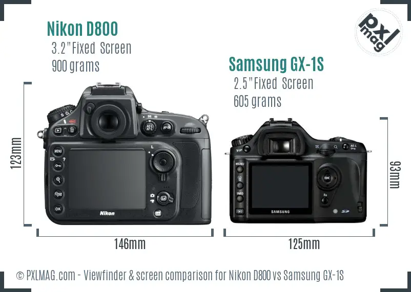 Nikon D800 vs Samsung GX-1S Screen and Viewfinder comparison