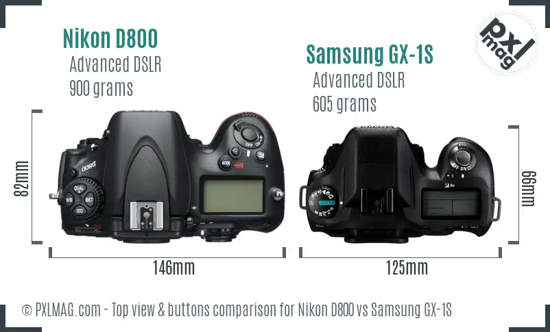 Nikon D800 vs Samsung GX-1S top view buttons comparison