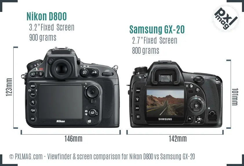 Nikon D800 vs Samsung GX-20 Screen and Viewfinder comparison