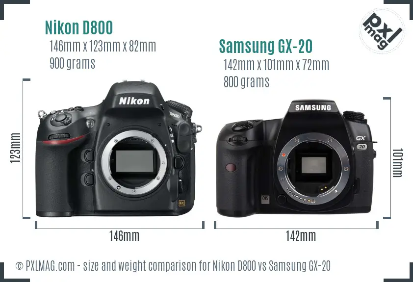 Nikon D800 vs Samsung GX-20 size comparison