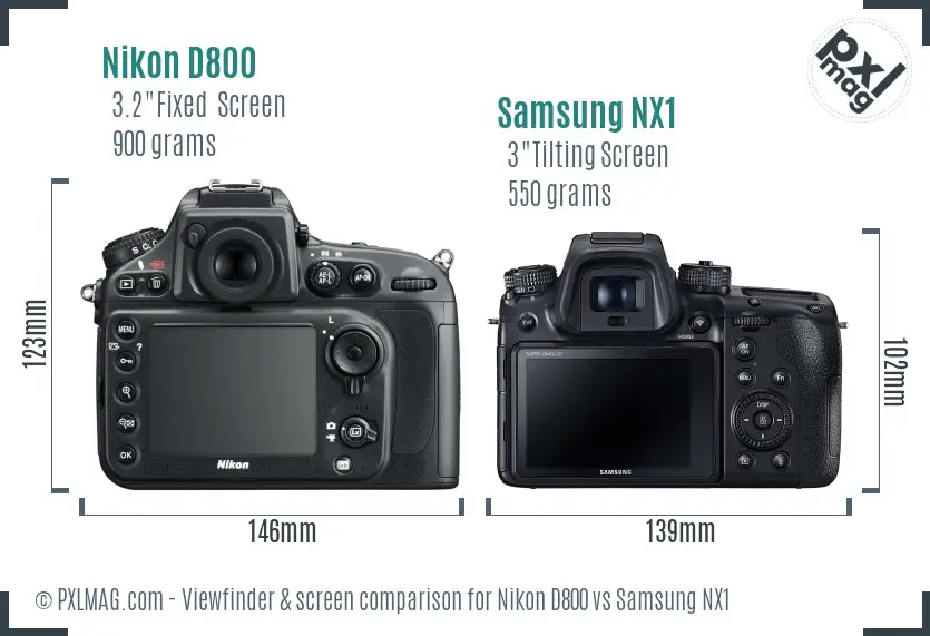 Nikon D800 vs Samsung NX1 Screen and Viewfinder comparison