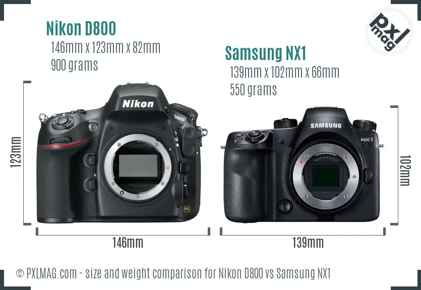 Nikon D800 vs Samsung NX1 size comparison