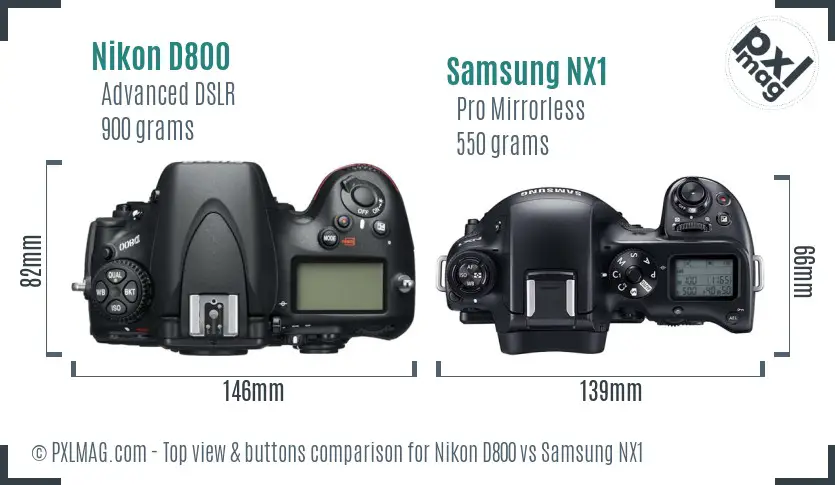 Nikon D800 vs Samsung NX1 top view buttons comparison