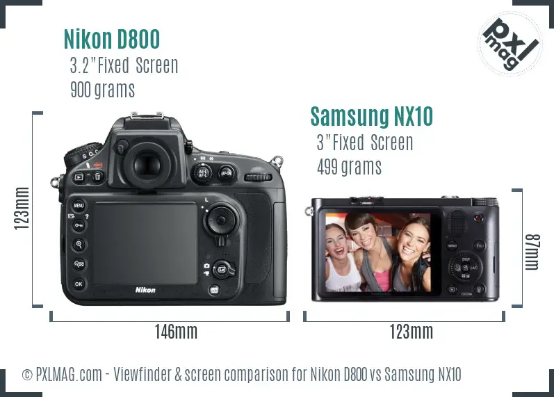Nikon D800 vs Samsung NX10 Screen and Viewfinder comparison