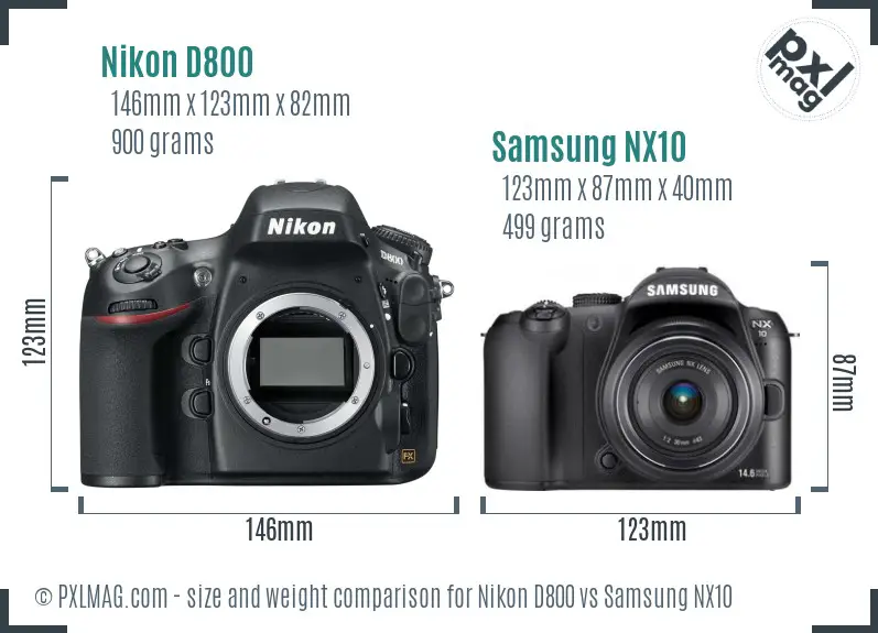 Nikon D800 vs Samsung NX10 size comparison