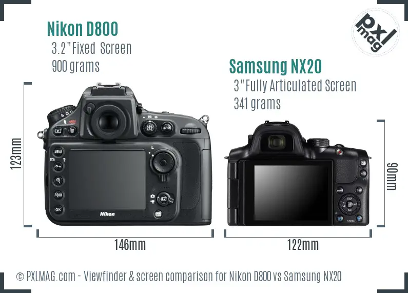 Nikon D800 vs Samsung NX20 Screen and Viewfinder comparison
