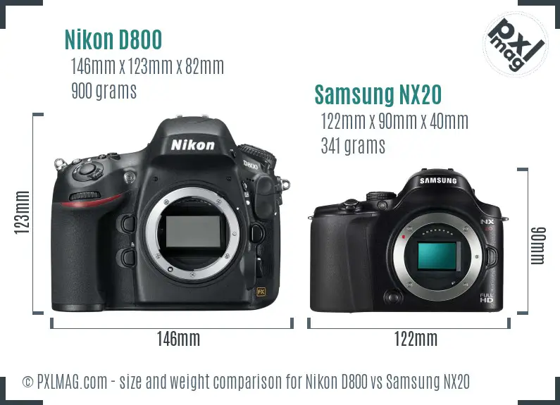 Nikon D800 vs Samsung NX20 size comparison