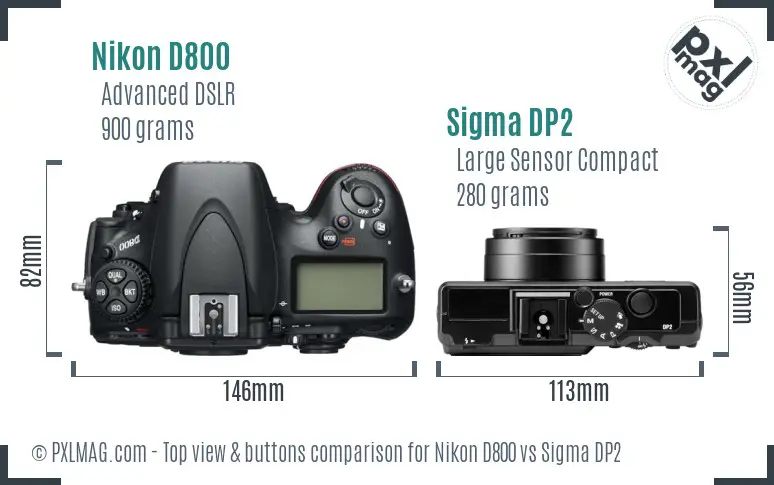 Nikon D800 vs Sigma DP2 top view buttons comparison