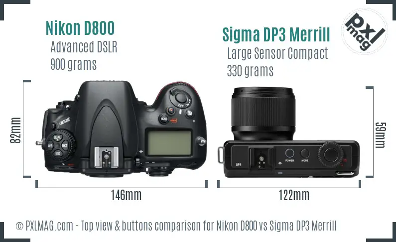 Nikon D800 vs Sigma DP3 Merrill top view buttons comparison