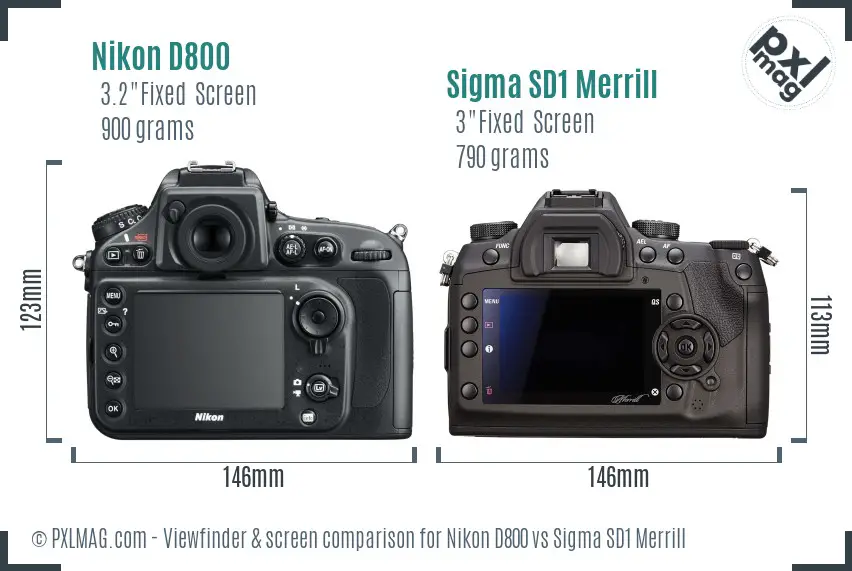 Nikon D800 vs Sigma SD1 Merrill Screen and Viewfinder comparison