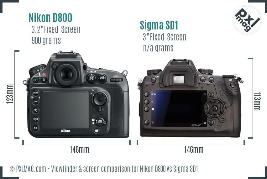 Nikon D800 vs Sigma SD1 Screen and Viewfinder comparison