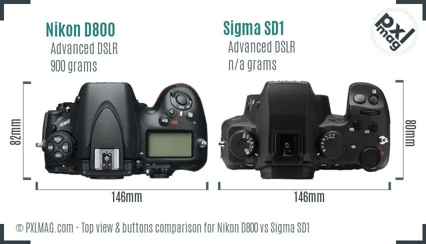 Nikon D800 vs Sigma SD1 top view buttons comparison