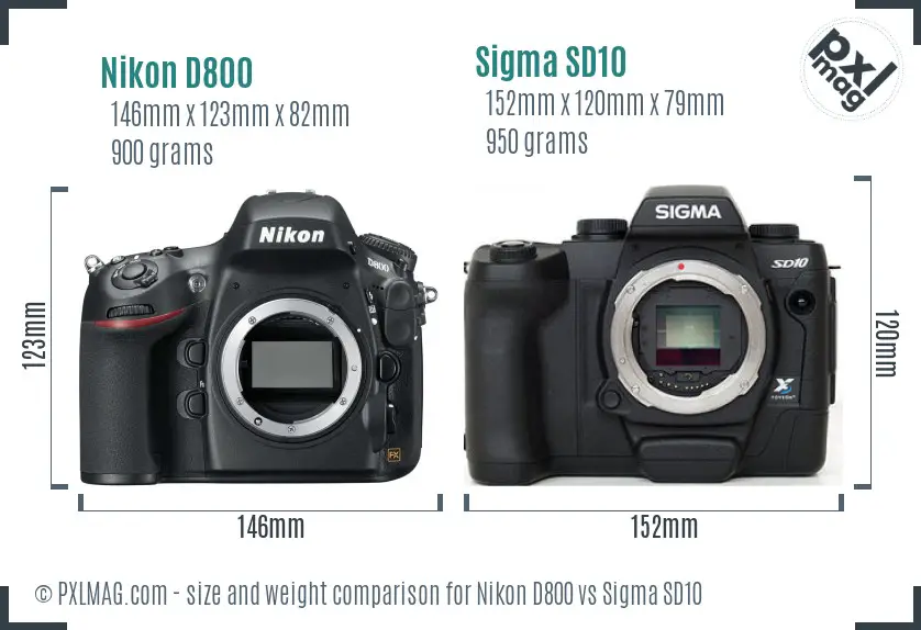 Nikon D800 vs Sigma SD10 size comparison