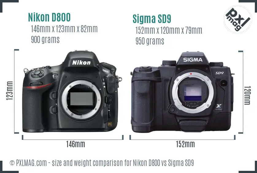 Nikon D800 vs Sigma SD9 size comparison