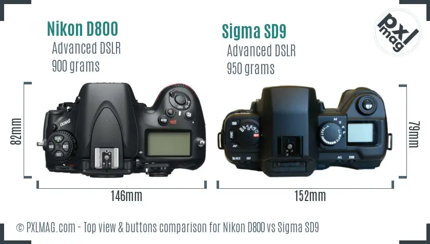 Nikon D800 vs Sigma SD9 top view buttons comparison