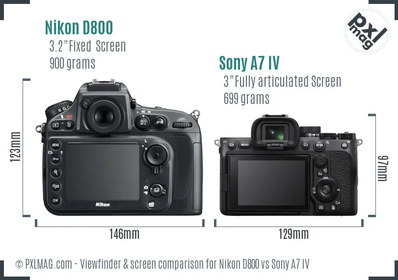 Nikon D800 vs Sony A7 IV Screen and Viewfinder comparison Nikon D800 vs Sony A7 IV Screen and Viewfinder comparison