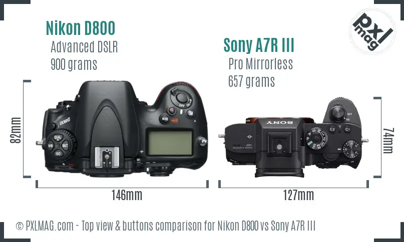 Nikon D800 vs Sony A7R III top view buttons comparison Nikon D800 vs Sony A7R III top view buttons comparison
