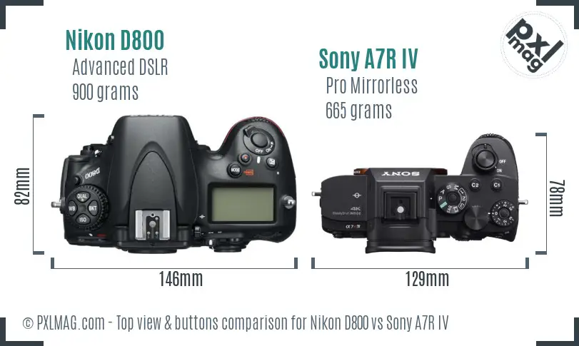 Nikon D800 vs Sony A7R IV top view buttons comparison