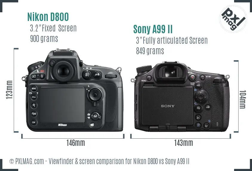 Nikon D800 vs Sony A99 II Screen and Viewfinder comparison