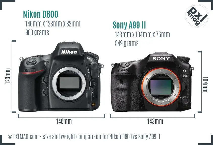 Nikon D800 vs Sony A99 II size comparison